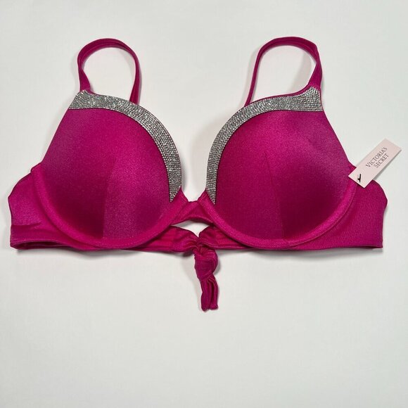 Victoria Secret 34A S VERY SEXY Push Up Bikini Top Set Shine Strap Berry Blush - Picture 3 of 10